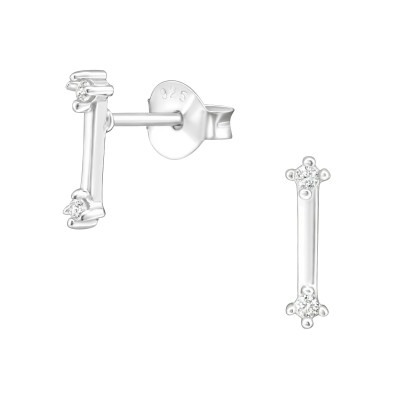 Silver Bar Ear Studs with Cubic Zirconia