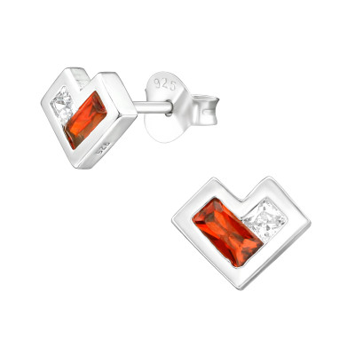 Silver Heart Ear Studs with Cubic Zirconia