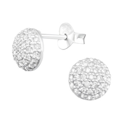 Silver Round Ear Studs with Cubic Zirconia