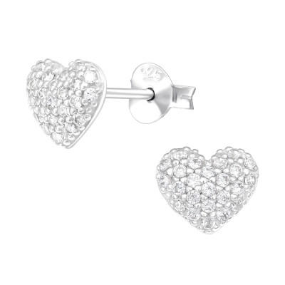 Silver Heart Ear Studs with Cubic Zirconia