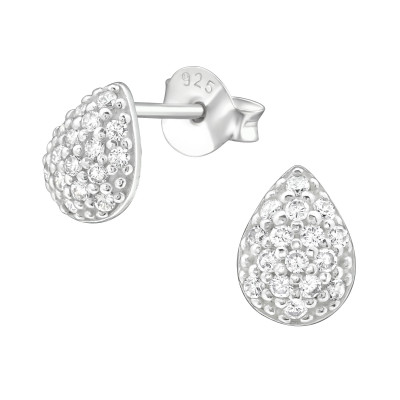 Silver Pear Ear Studs with Cubic Zirconia