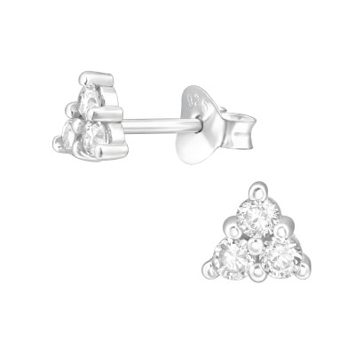 Triangle Sterling Silver Ear Studs with Cubic Zirconia