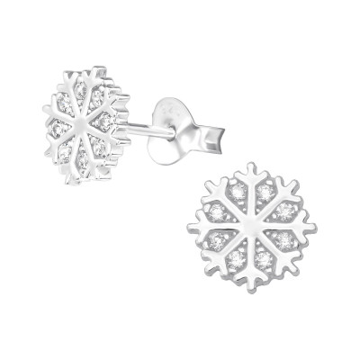 Silver Snowflake Ear Studs with Cubic Zirconia