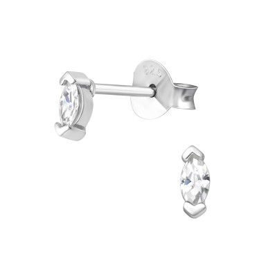 Silver Marquise Ear Studs with Cubic Zirconia