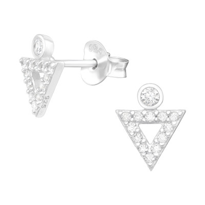 Silver Geometric Ear Studs with Cubic Zirconia