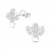 Silver Cactus Ear Studs with Cubic Zirconia