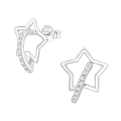 Silver Star Ear Studs with Cubic Zirconia