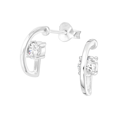 Silver Half Hoop Ear Studs with Cubic Zirconia