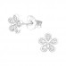 Silver Flower Ear Studs with Cubic Zirconia