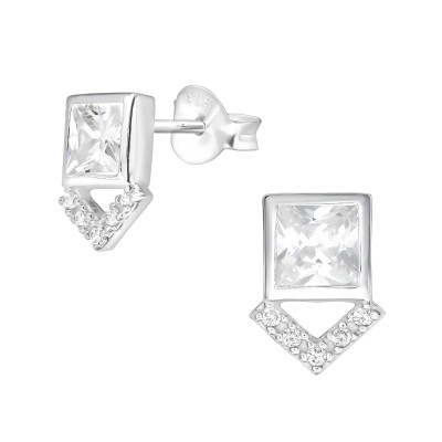 Silver Geometric Ear Studs with Cubic Zirconia