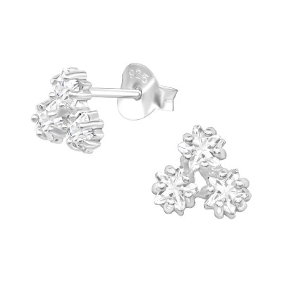 Silver Triple Star Ear Studs with Cubic Zirconia