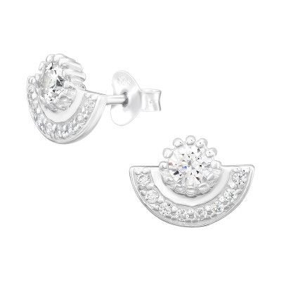 Silver Geometric Ear Studs with Cubic Zirconia