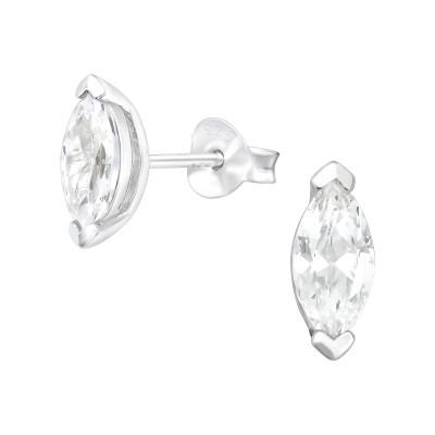 Silver Marquise Ear Studs with Cubic Zirconia