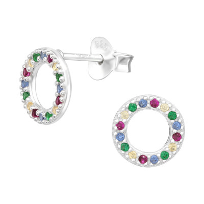 Silver Circle Ear Studs with Cubic Zirconia