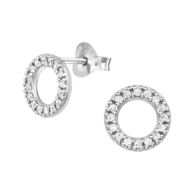 Silver Circle Ear Studs with Cubic Zirconia