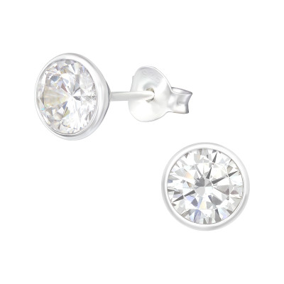 Silver Round Ear Studs with Cubic Zirconia