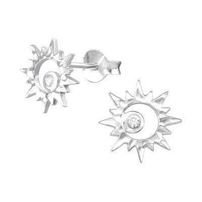 Silver Sun Ear Studs with Cubic Zirconia