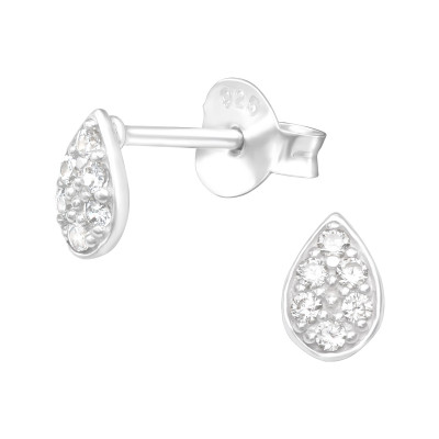 Silver Teardrop Ear Studs with Cubic Zirconia