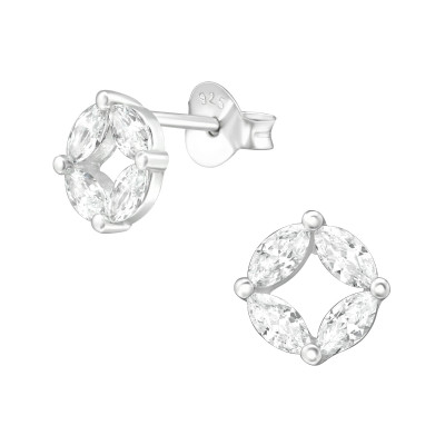 Silver Sparkling Ear Studs with Cubic Zirconia