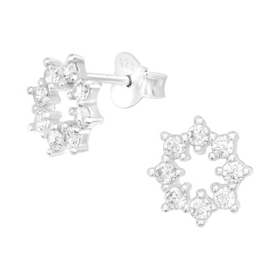 Silver Sparking Ear Studs with Cubic Zirconia