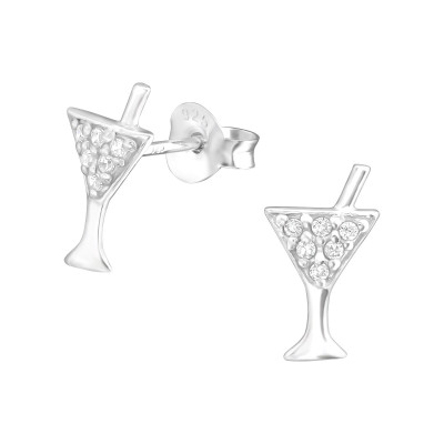 Silver Cocktail Ear Studs with Cubic Zirconia