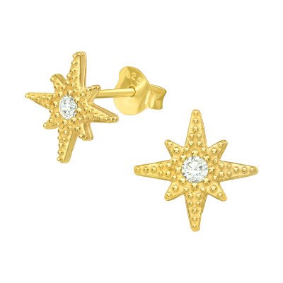 Silver Northern Star Ear Studs with Cubic Zirconia