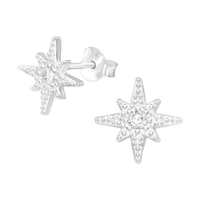 Silver Northern Stat Ear Studs with Cubic Zirconia