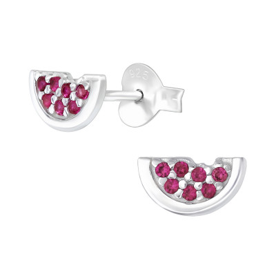 Silver Watermelon Ear Studs with Cubic Zirconia