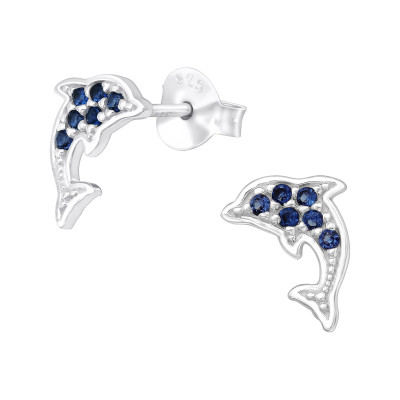 Silver Dolphin Ear Studs with Cubic Zirconia