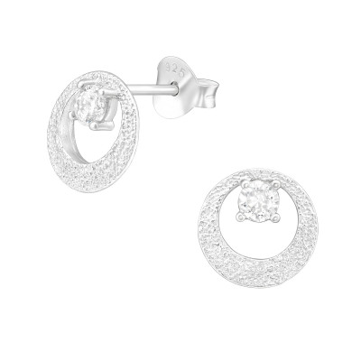 Silver Round Ear Studs with Cubic Zirconia