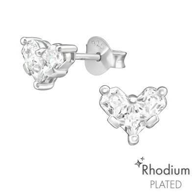 Silver Heart Ear Studs with Cubic Zirconia