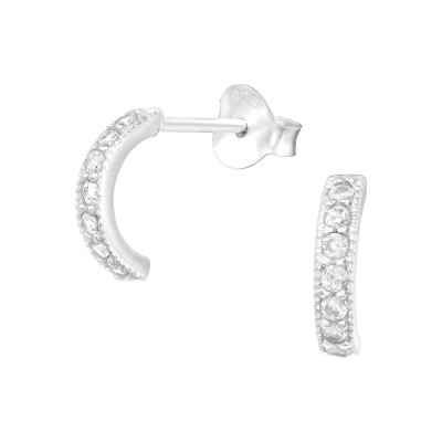 Silver Curved Bar Ear Studs with Cubic Zirconia