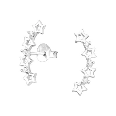 Silver Stars Ear Studs with Cubic Zirconia