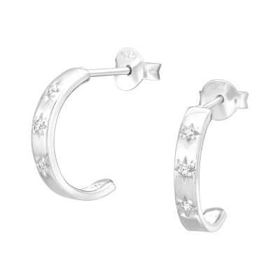 Silver Half Hoop Ear Studs with Cubic Zirconia