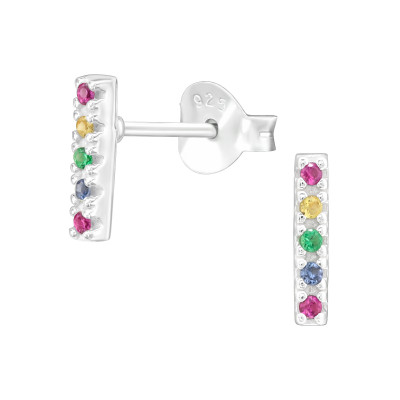 Silver Bar Ear Studs with Cubic Zirconia