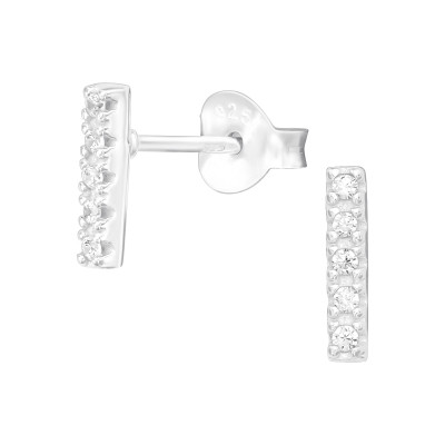 Silver Bar Ear Studs with Cubic Zirconia