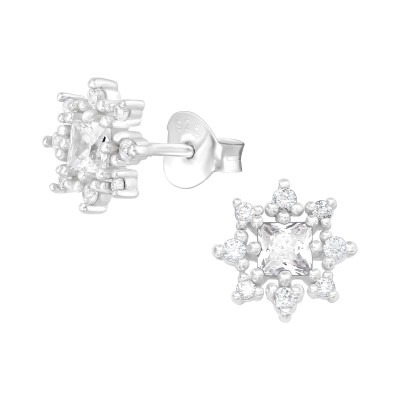 Silver Sparkling Ear Studs with Cubic Zirconia