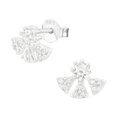 Silver Geometric Ear Studs with Cubic Zirconia