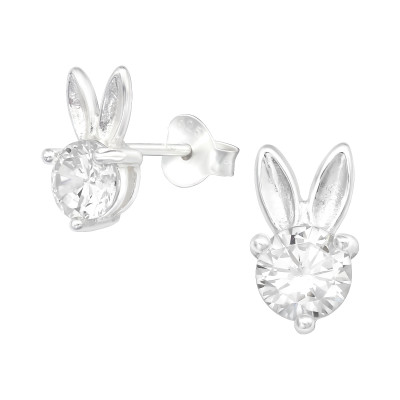 Silver Rabbit Ear Studs with Cubic Zirconia