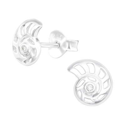 Silver Shell Ear Studs with Cubic Zirconia