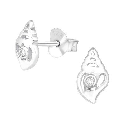 Silver Conch Ear Studs with Cubic Zirconia