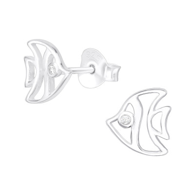 Silver Fish Ear Studs with Cubic Zirconia