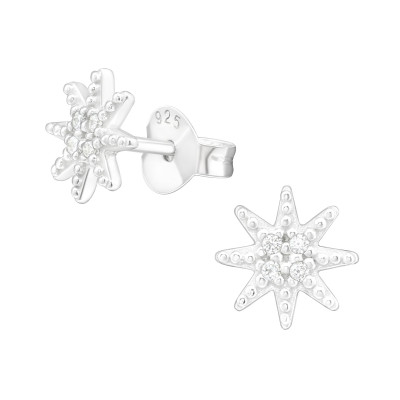 Silver Northern Star Ear Studs with Cubic Zirconia