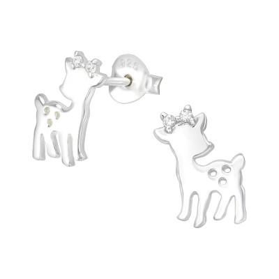 Silver Deer Ear Studs with Cubic Zirconia