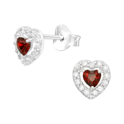 Silver Heart Ear Studs with Cubic Zirconia