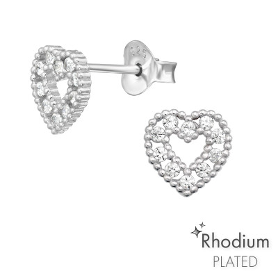 Silver Heart Ear Studs with Cubic Zirconia