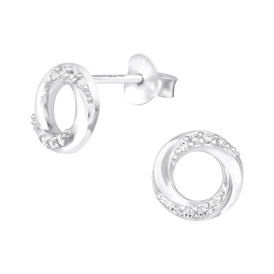 Silver Twist Ear Studs with Cubic Zirconia