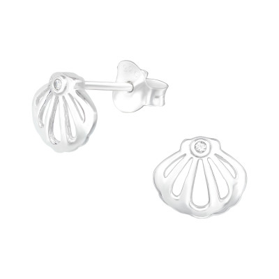 Silver Shell Ear Studs with Cubic Zirconia