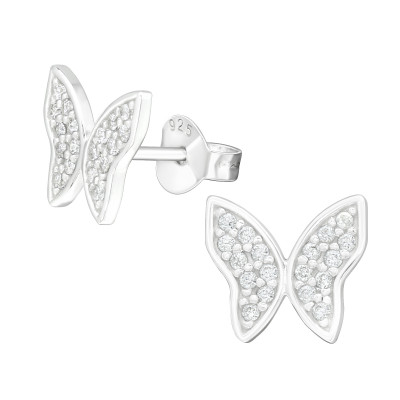 Silver Butterfly Ear Studs with Cubic Zirconia