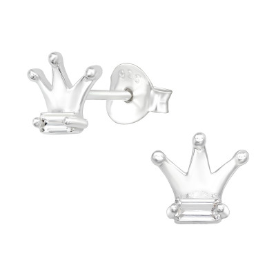 Silver Crown Ear Studs with Cubic Zirconia